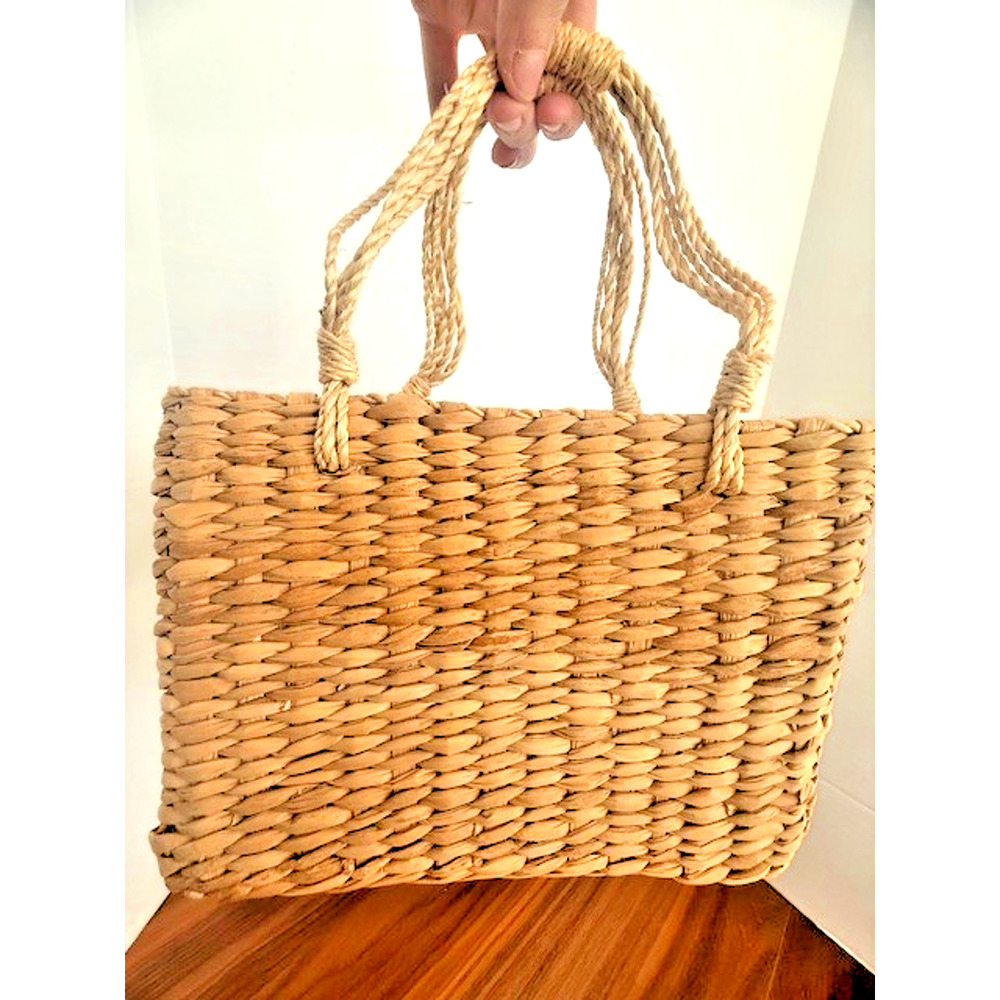 Vintage 90s Esprit Woven Straw Basket Handbag Bag Y2K Flowers 10" x 8" - Picture 2 of 13